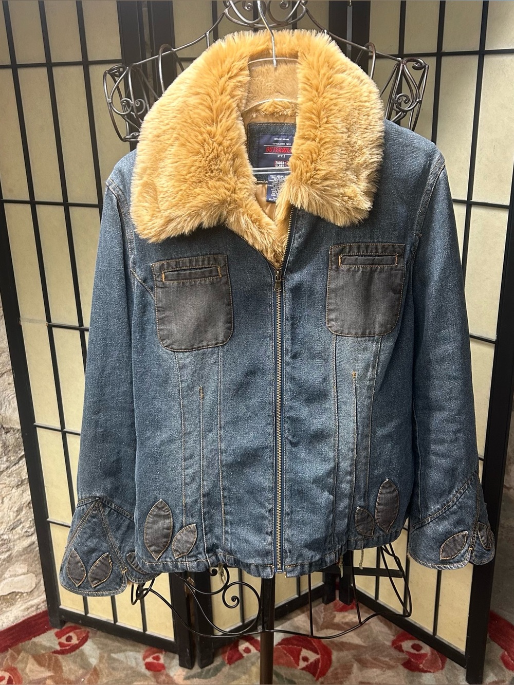 VTG Y2K Faded Glory Denim Jacket Removeable Quilted Faux Fur Collar Liner: MED